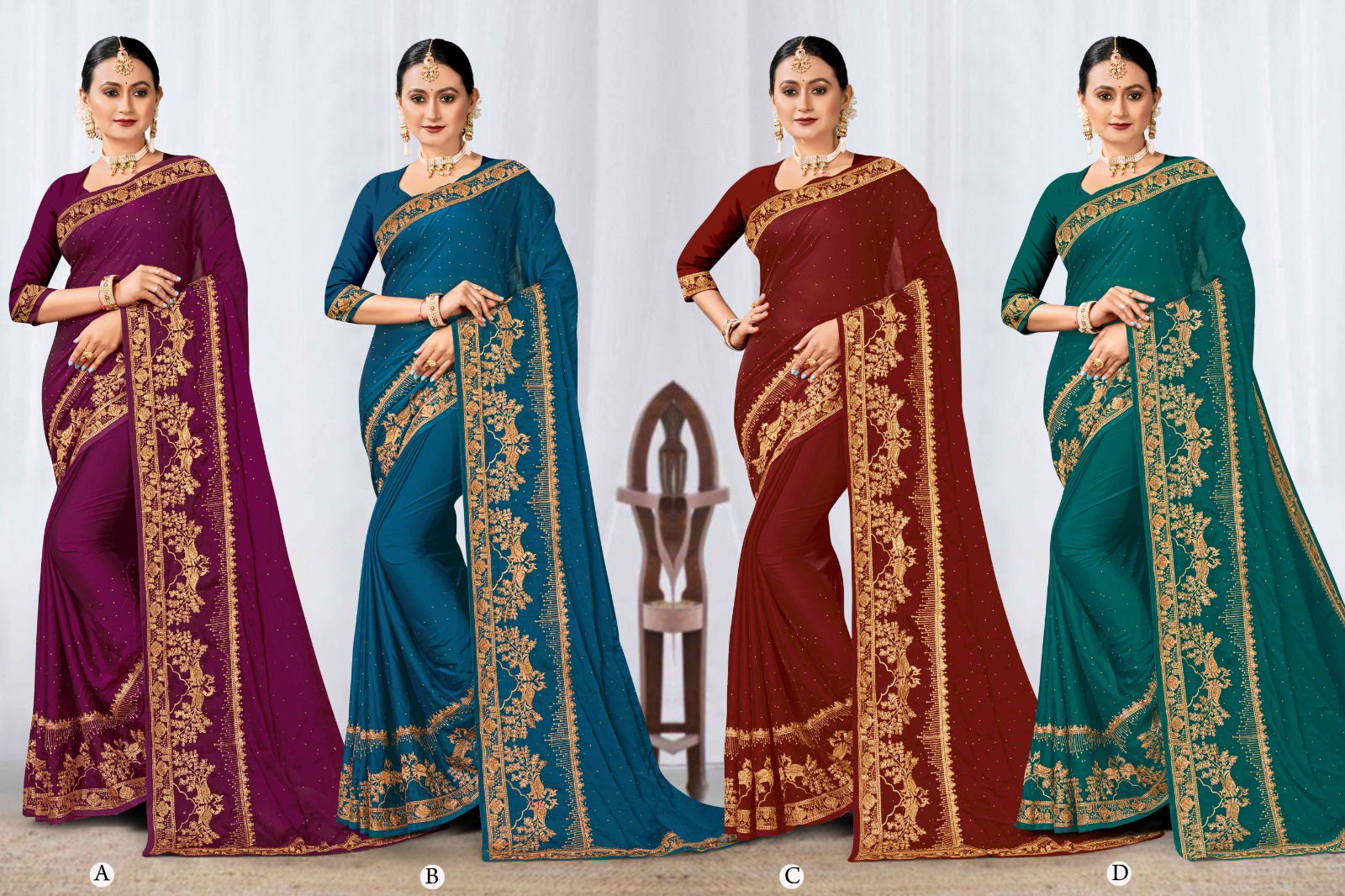 Ronisha Rani Sahiba Embroidery Swarovski Work Wedding Sarees
